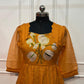 Mustard Bloom Embroidered Kota Anarkali Dress(RT3014)