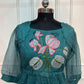 Teal Bloom Embroidered Kota Anarkali Dress(RT3011)