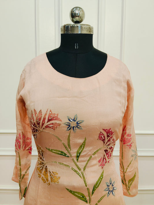 PeachChinon Brush Paint Magm Work 3pc Kurthi set 275