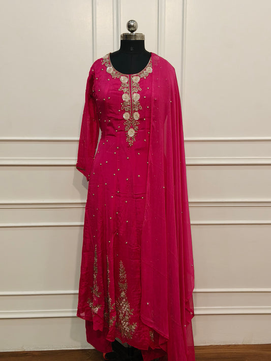 Rani pink Chinon Hand magam Work 3pc anarkali set 425