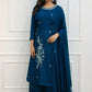 Teal Blue Chinon Hand Magam Work 3pc Kurthi set345