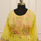 Yellow MullCotton Floral Embroidered Anarkali 3pc set 145