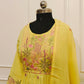 Yellow MullCotton Floral Embroidered Anarkali 3pc set 145