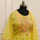 Yellow MullCotton Floral Embroidered Anarkali 3pc set 145