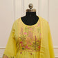 Yellow MullCotton Floral Embroidered Anarkali 3pc set 145