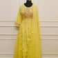 Yellow MullCotton Floral Embroidered Anarkali 3pc set 145