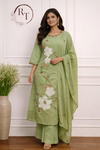 Elegant Pastel Green  Cotton Floral 3pc Kurta Set 195