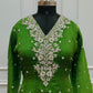 Bright Green Chinon Anarkali 3pc set with Hand MagamWork  365