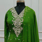 Bright Green Chinon Anarkali 3pc set with Hand MagamWork  365
