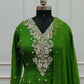 Bright Green Chinon Anarkali 3pc set with Hand MagamWork  365