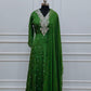 Bright Green Chinon Anarkali 3pc set with Hand MagamWork  365