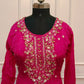 Pink Chinon Hand Magam Work Anarkali 3pc set 385
