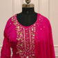Pink Chinon Hand Magam Work Anarkali 3pc set 385