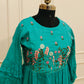 Elegant Teal Blue Cotton Maxi Dress with Embroidery work 135