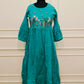 Elegant Teal Blue Cotton Maxi Dress with Embroidery work 135