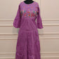 Elegant Orchid Purple Cotton Dress with Embroidery 135