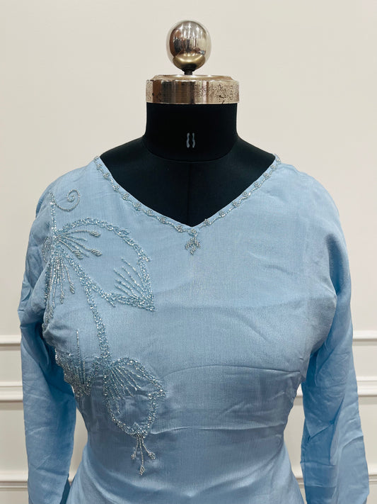 IceBlue Chinon Hand Magam work 3pc kurthi set 295