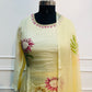 Yellow chinon BrushPaint design 3pc kurthi set 275