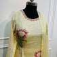 Yellow chinon BrushPaint design 3pc kurthi set 275