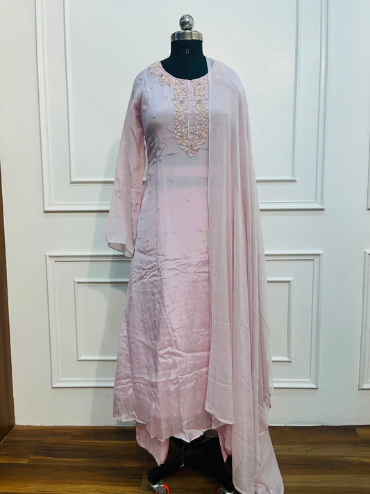 BabyPink Chinon Hand Magam work 3pc kurthi set 345