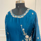 Teal Blue Chinon Hand Magam Work 3pc Kurthi set345