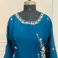Teal Blue Chinon Hand Magam Work 3pc Kurthi set345
