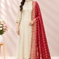 Ivory Royale Tissue Embroidered Anarkali Suit Set with Maroon Bandhani Dupatta (RT1602)
