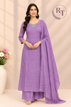 Lavender Elegance Mull Chanderi Embroidered A-Line Suit Set (RT1661)
