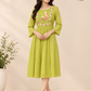 Lime Green Mull Chanderi A-Line Frock with Single Peacock Motif (RT1680)