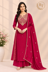 Ruby Magenta Grace Mull Chanderi A-Line Embroidered Suit Set (RT1552)