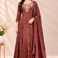 Mocha Royale Chinon Embroidered Anarkali Set (RT1564)