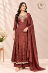 Mocha Royale Chinon Embroidered Anarkali Set (RT1564)