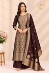 Royal Maroon Grace – Benaras 3 Piece Straight Cut Suit Set (RT1642)