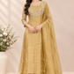 Mustard Gold Floral Embroidered A-Line 3-Piece Suit Set (RT1572)