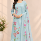 Pastel Blue Floral Chinon A-Line 3 Piece Suit Set (RT1547)