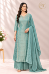 Pastel Teal Embroidered Salsa A-Line Suit Set (RT1625)