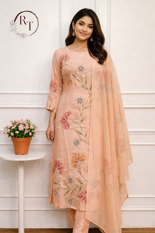 PeachChinon Brush Paint Magm Work 3pc Kurthi set 275