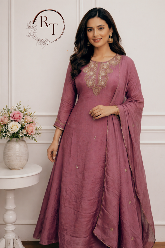 Pink Chinon Hand magam Work 3pc Kurthi set 275