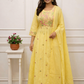 Yellow MullCotton Floral Embroidered Anarkali 3pc set 145