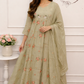 Pestal Green Mull chenderi embroidery 3pc anarkali set 235