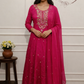 Pink Chinon Hand Magam Work Anarkali 3pc set 385