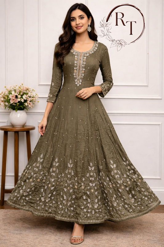 Pestal Green Chinon Anarali 3pc set with Hand Mgagam Work 425