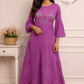 Elegant Orchid Purple Cotton Dress with Embroidery 135
