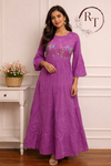 Elegant Orchid Purple Cotton Dress with Embroidery 135