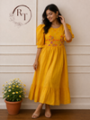 Elegant Mustard Yellow Cotton Maxi Dress with  Embroidery work 115