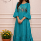 Elegant Teal Blue Cotton Maxi Dress with Embroidery work 135