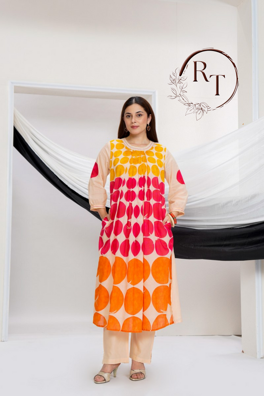 Peach & Orange Multi Polka Dot Kurta 2pc Set 165