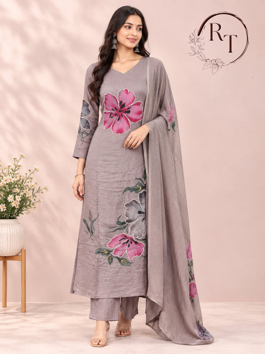 Mauve Blossom – Premium Chinon 3 Piece Suit Set (RT1487)