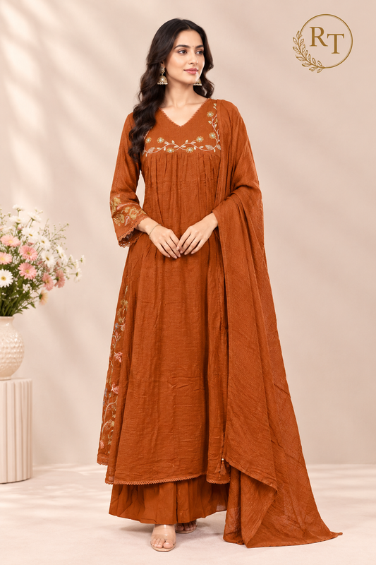 Rust Blossom Kota Cotton A-Line Suit Set (RT1604)