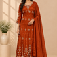 Rust Orange Zari Embroidered Chinon Anarkali Suit Set (RT1589)